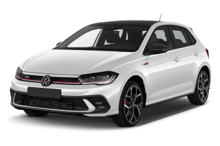 Schräge Frontansicht auf einen Volkswagen Polo GTI, freigestellt