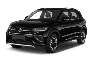 Schräge Frontansicht auf einen Volkswagen T-Cross Life, freigestellt