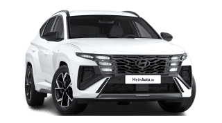 Schräge Frontansicht auf einen Hyundai Tucson N Line X, freigestellt
