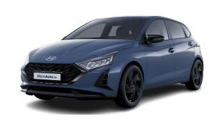 Schräge Frontansicht auf einen Hyundai i20 Blackline, freigestellt