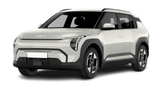 Schräge Frontansicht auf einen Kia EV3 Air, freigestellt