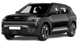 Schräge Frontansicht auf einen Kia EV3 Air, freigestellt