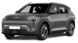 Schräge Frontansicht auf einen Kia EV3 Air, freigestellt