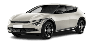 Schräge Frontansicht auf einen Kia EV6 Earth, freigestellt