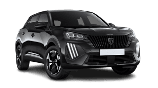 Schräge Frontansicht auf einen Peugeot 2008 Allure, freigestellt