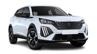 Schräge Frontansicht auf einen Peugeot 2008 Allure, freigestellt