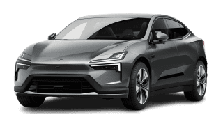 Schräge Frontansicht auf einen Polestar 4 Prime, freigestellt