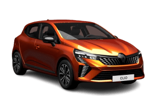 Schräge Frontansicht auf einen Renault Clio Techno, freigestellt
