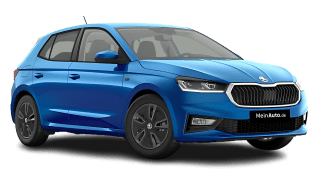 Schräge Frontansicht auf einen Skoda Fabia Tour, freigestellt