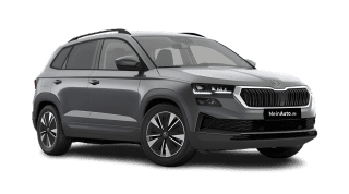 Schräge Frontansicht auf einen Skoda Karoq Balance, freigestellt