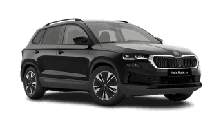 Schräge Frontansicht auf einen Skoda Karoq Balance, freigestellt