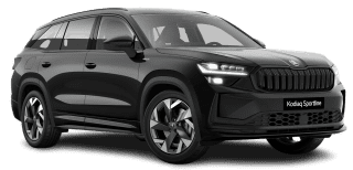 Schräge Frontansicht auf einen Skoda Kodiaq Sportline, freigestellt