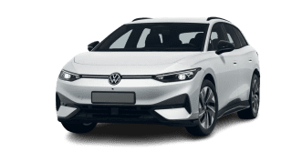 Schräge Frontansicht auf einen Volkswagen ID.7 Pro, freigestellt