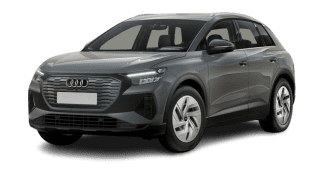 Schräge Frontansicht auf einen Audi Q4 e-tron , freigestellt