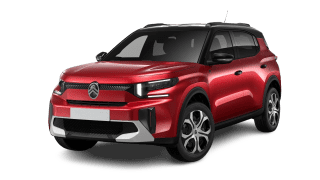 Schräge Frontansicht auf einen Citroën ë-C3 Aircross YOU, freigestellt