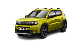 Schräge Frontansicht auf einen Fiat Grande Panda La Prima, freigestellt