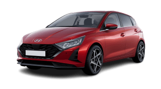 Schräge Frontansicht auf einen Hyundai i20 Prime, freigestellt