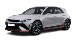 Schräge Frontansicht auf einen Hyundai IONIQ 5 N, freigestellt