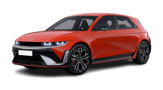 Schräge Frontansicht auf einen Hyundai IONIQ 5 N, freigestellt