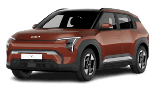 Schräge Frontansicht auf einen Kia EV3 Earth, freigestellt
