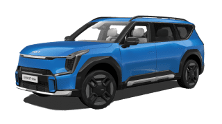 Schräge Frontansicht auf einen Kia EV9 GT-line, freigestellt