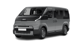 Schräge Frontansicht auf einen Kia PV5 Passenger Essential, freigestellt