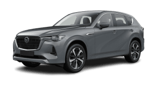 Schräge Frontansicht auf einen Mazda CX-60 Takumi, freigestellt