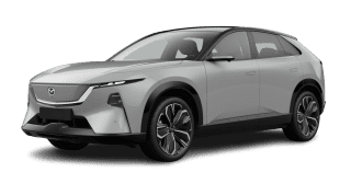 Schräge Frontansicht auf einen Mazda CX-6e Takumi Plus, freigestellt