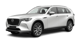 Schräge Frontansicht auf einen Mazda CX-80 Homura, freigestellt