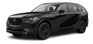 Schräge Frontansicht auf einen Mazda CX-80 Homura Plus, freigestellt