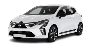 Schräge Frontansicht auf einen Mitsubishi Colt Plus, freigestellt