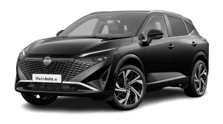 Schräge Frontansicht auf einen Nissan Qashqai Tekna, freigestellt