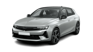 Schräge Frontansicht auf einen Opel Astra Electric GS, freigestellt