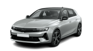 Schräge Frontansicht auf einen Opel Astra Electric GS, freigestellt