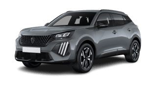 Schräge Frontansicht auf einen Peugeot 2008 Allure, freigestellt