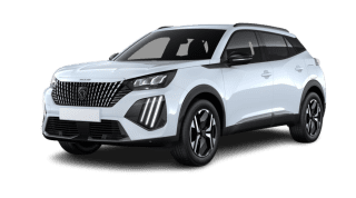 Schräge Frontansicht auf einen Peugeot 2008 Allure, freigestellt