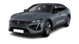 Schräge Frontansicht auf einen Peugeot 408 Allure, freigestellt