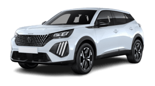 Schräge Frontansicht auf einen Peugeot 2008 Allure, freigestellt