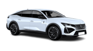 Schräge Frontansicht auf einen Peugeot 408 Allure, freigestellt