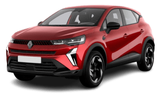 Schräge Frontansicht auf einen Renault Captur Techno, freigestellt