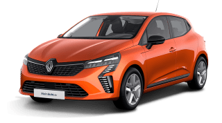 Schräge Frontansicht auf einen Renault Clio Techno, freigestellt