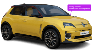 Schräge Frontansicht auf einen Renault 5 E-TECH Iconic Five, freigestellt