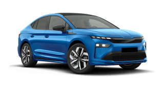 Schräge Frontansicht auf einen Skoda Enyaq Coupé Sportline, freigestellt