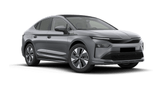 Schräge Frontansicht auf einen Skoda Enyaq Coupé Selection, freigestellt