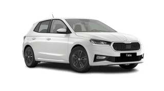 Schräge Frontansicht auf einen Skoda Fabia Balance, freigestellt