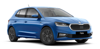 Schräge Frontansicht auf einen Skoda Fabia Tour, freigestellt