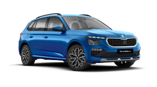 Schräge Frontansicht auf einen Skoda Kamiq Balance, freigestellt