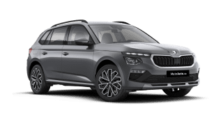 Schräge Frontansicht auf einen Skoda Kamiq Balance, freigestellt