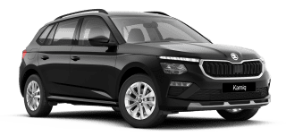 Schräge Frontansicht auf einen Skoda Kamiq Selection, freigestellt