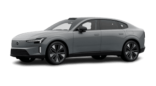 Schräge Frontansicht auf einen Volvo ES90 Ultra, freigestellt